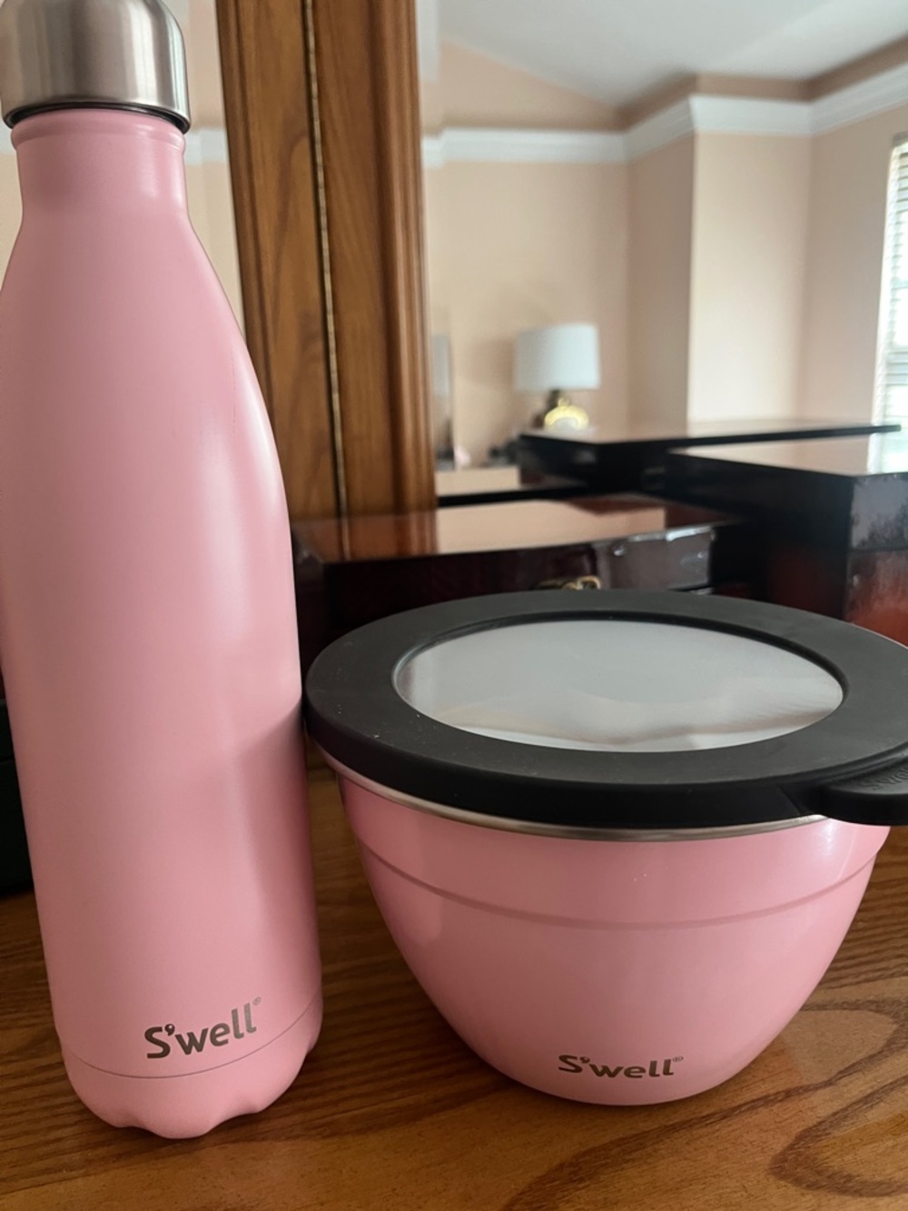 S'well Pink Bottle and Pink Bowl with Black Lid